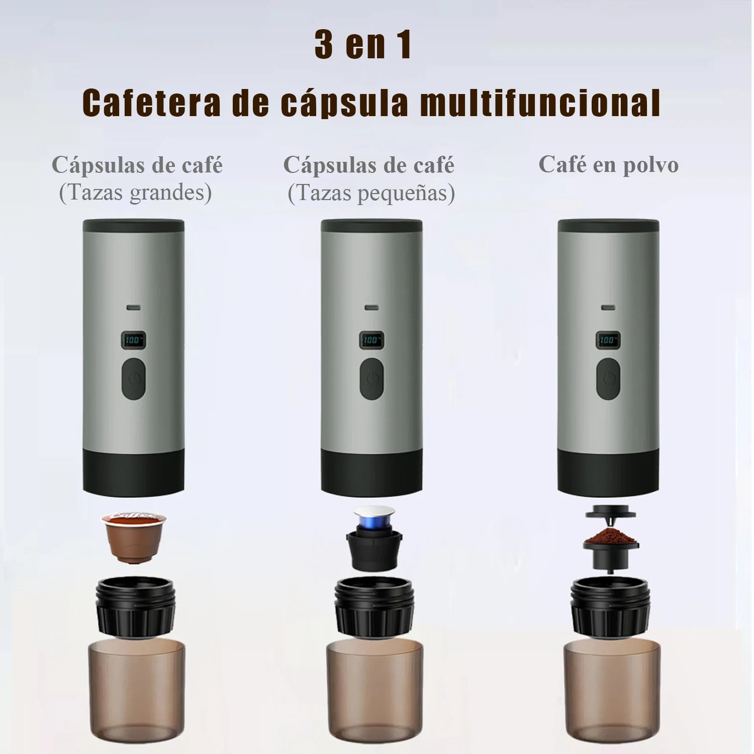 Cafetera de Capsulas Portatil MicroData 3 en 1, Espresso Inalambrico con Calentamiento, Extraccion por Bomba y Pantalla Digital