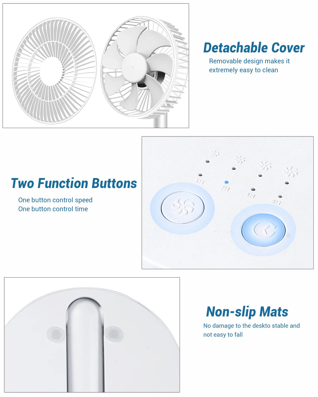 Ventilador Plegable USB kasydoff con 4 Velocidades y Temporizador, Batería Recargable, Mini Ventilador de Mesa para Dormitorio, Interior y Exterior