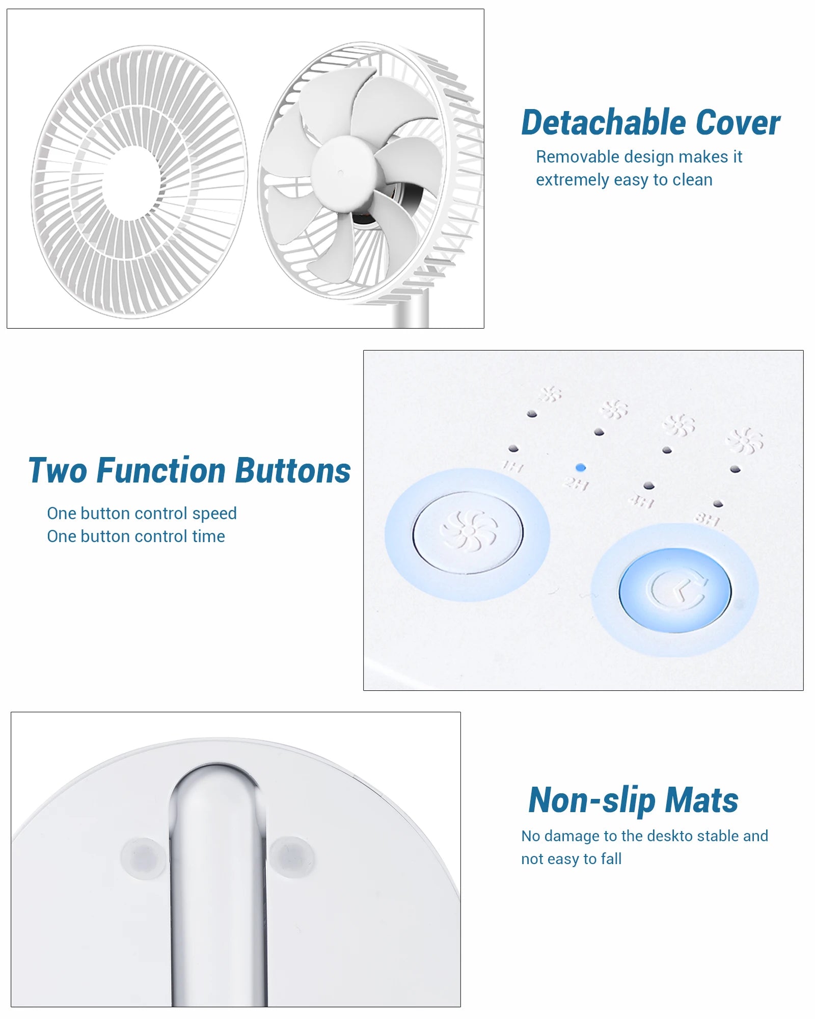 Ventilador Plegable USB kasydoff con 4 Velocidades y Temporizador, Batería Recargable, Mini Ventilador de Mesa para Dormitorio, Interior y Exterior