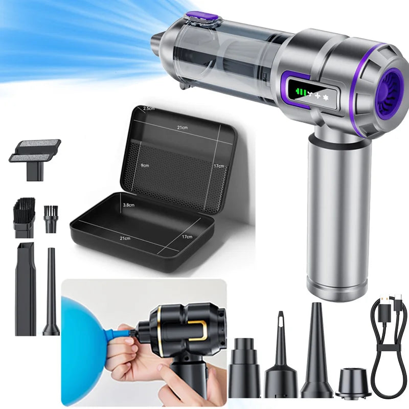 Aspirador Portátil TOKER 2 en 1 — 80000 RPM, 100W, con Bomba de Inflado para Coche, Sofá y Escritorio