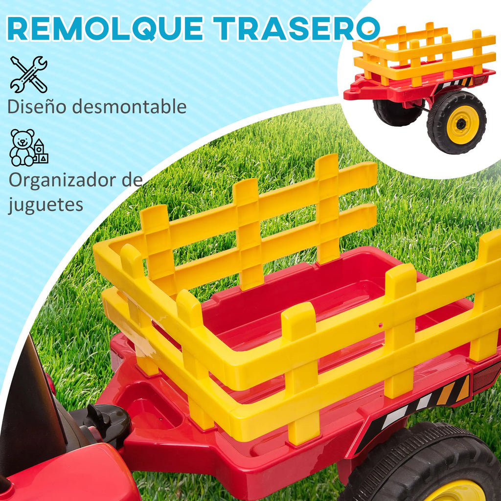 Tractor Eléctrico HOMCOM con Remolque para Niños de 3 a 6 Años — 12V, Mando a Distancia, Luces y Música