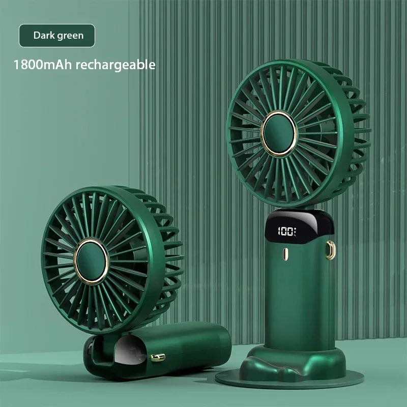 Ventilador Mini Portátil Plegable para Cuello y Mano – 5 Velocidades, USB Recargable, con Soporte para Móvil y Pantalla, 1800mAh