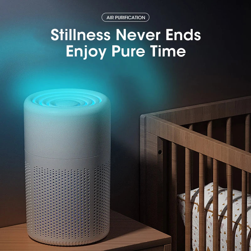Purificador de Aire Mini de Sobremesa Portatil con Filtro HEPA, Ionizador de Luz Azul, Aromaterapia y Eliminador de Olores para el Hogar
