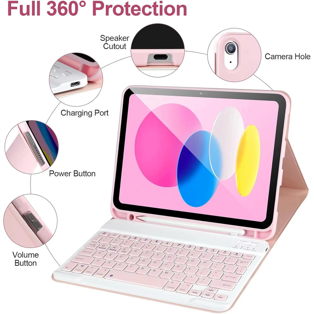 Funda con Teclado Español para iPad 10ª Gen 10,9" (2022) y iPad 11" (2025) — Bluetooth Desmontable con Soporte para Lápiz