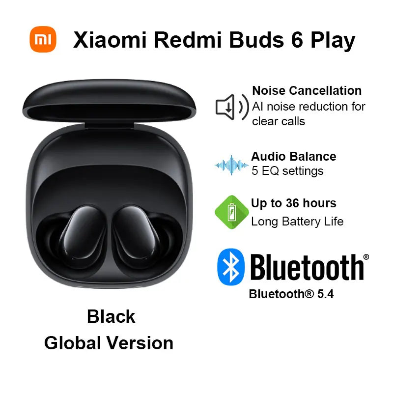 Auriculares Inalámbricos Xiaomi Redmi Buds 6 Play – Bluetooth 5.4, Reducción de Ruido IA, 36h Batería