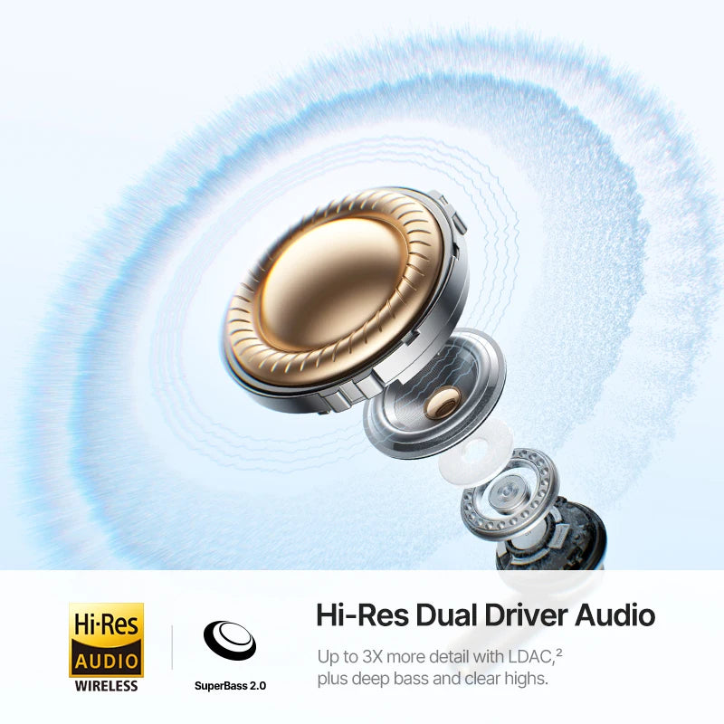 Auriculares Inalámbricos Baseus Bass EP10 Ultra – ANC -55dB, Bluetooth 6.0, 65h, 6 Micrófonos IA, Hi-Res LDAC