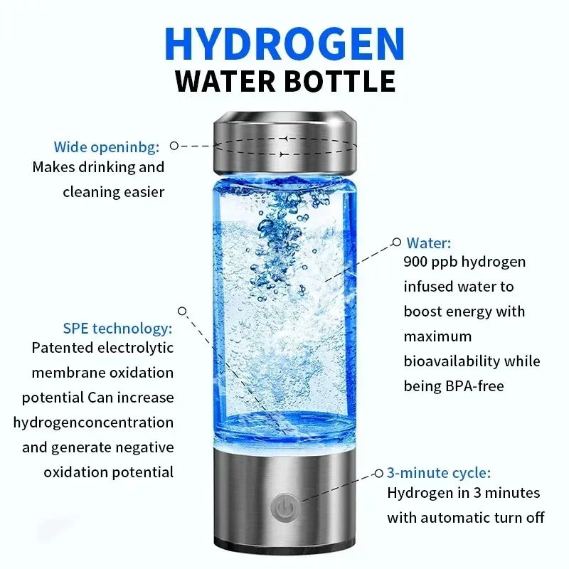 Vaso de Agua Rica en Hidrógeno BALASHOV Portátil, Generador H2, Ionizador Alcalino, Botella Antioxidante con Filtro de Titanio, 420 ml