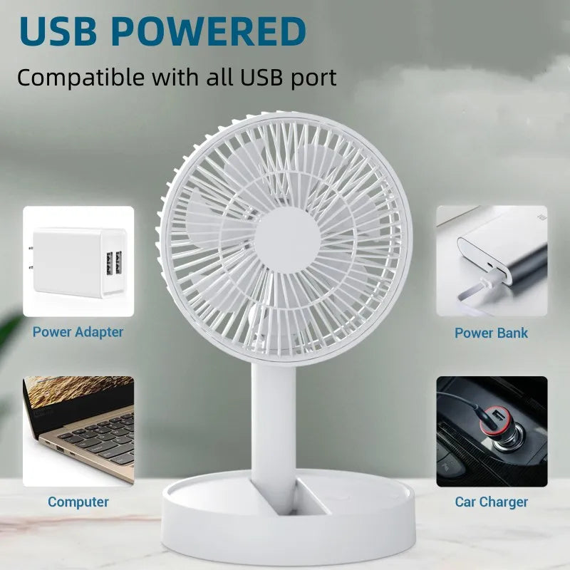 Ventilador Plegable USB kasydoff con 4 Velocidades y Temporizador, Batería Recargable, Mini Ventilador de Mesa para Dormitorio, Interior y Exterior