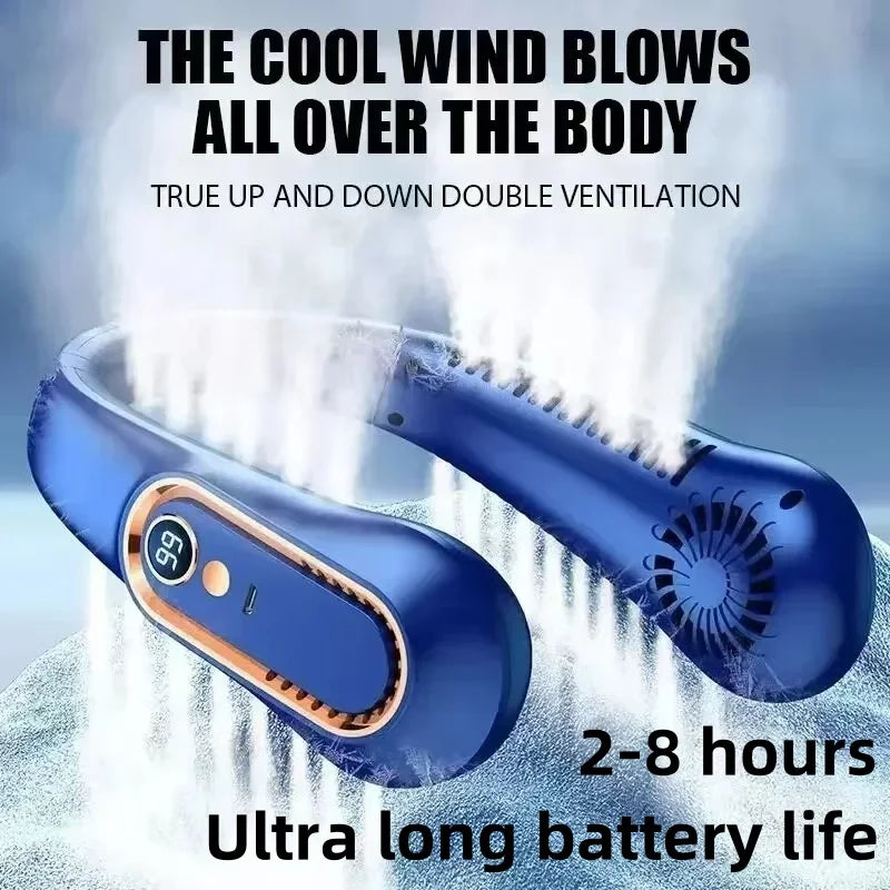 Ventilador de Cuello JPNPL 8000 mAh USB Sin Aspas, Portatil, Recargable, Silencioso, con Pantalla LED Digital, 100 Velocidades