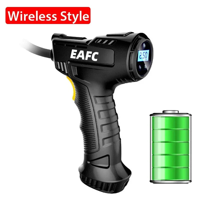 Compresor de Aire Portátil EAFC 120W – Inalámbrico/Cable, Pantalla Digital, Para Coche, Bicicleta y Pelotas