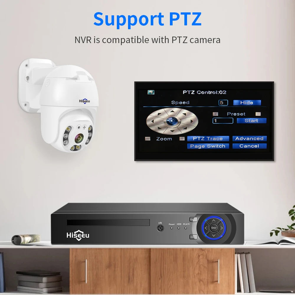 Grabador NVR POE Hiseeu H.265+ – 8CH / 16CH, 4K, Detección Facial, Compatible Hikvision/Dahua, App XMeye