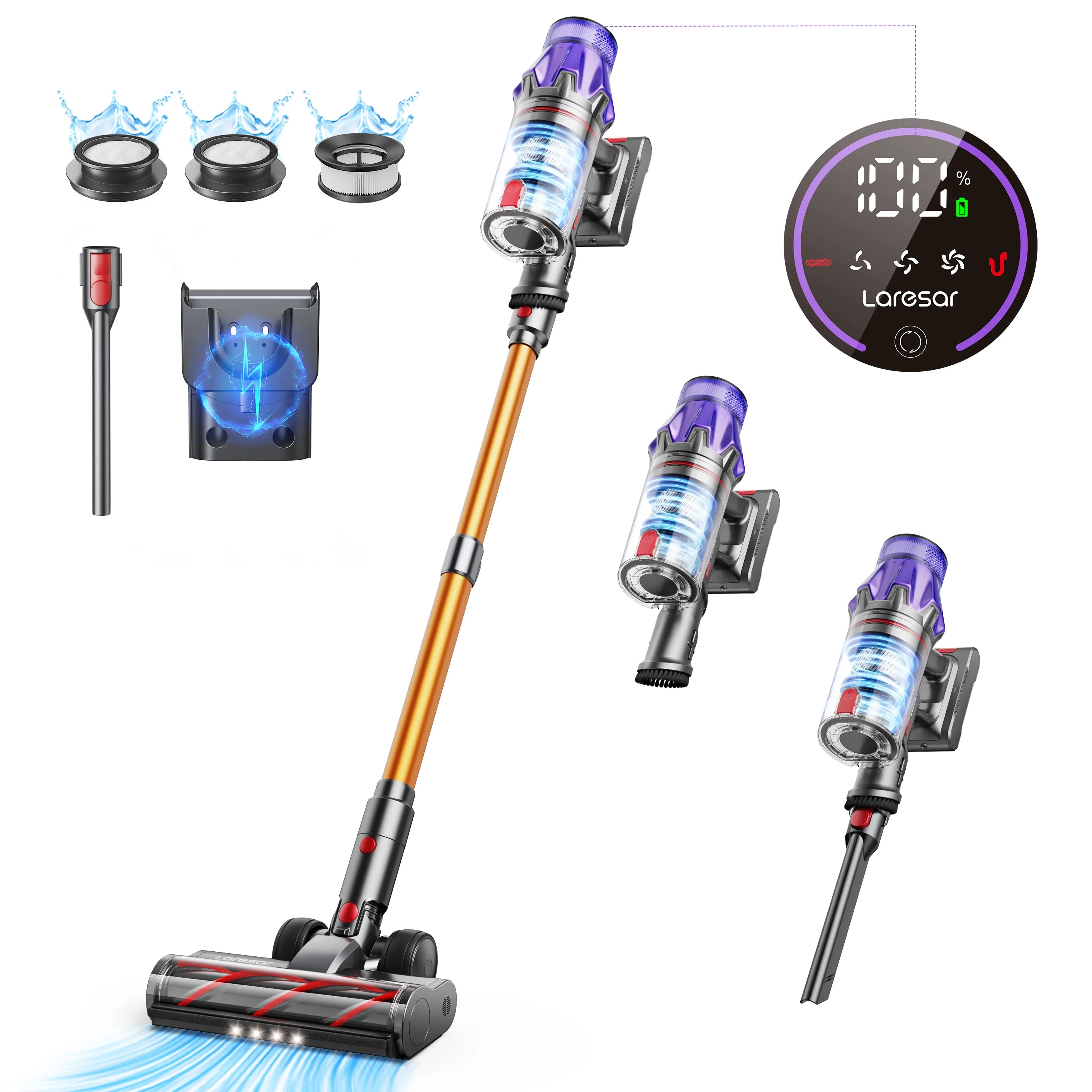 Aspiradora sin Cable Inteligente Laresar V7 – Potencia de Succión de 50KPA, 500W y Pantalla LED
