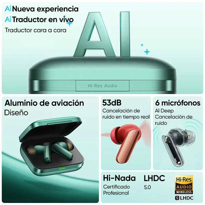 Auriculares Bluetooth Realme Buds Air 7 Pro – ANC 53dB, 48h, LHDC 5.0, Traductor IA, IP55