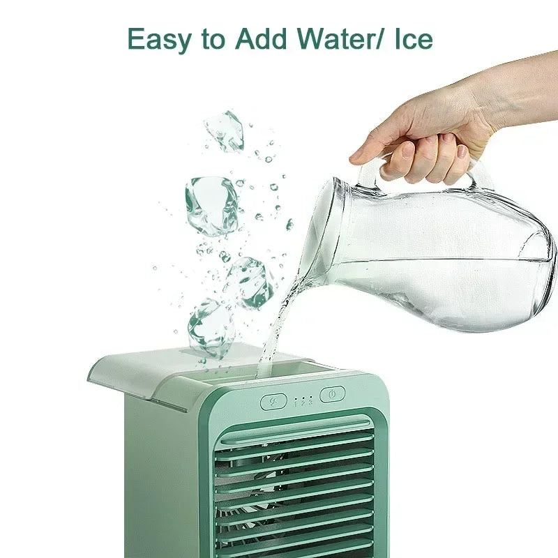 Ventilador Humidificador Portatil Luckima USB, Mini Aire Acondicionado de Sobremesa Recargable con Nebulizador, 3 Velocidades, para Oficina y Hogar