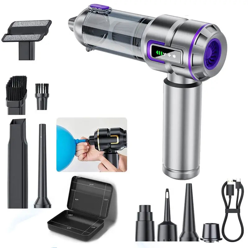 Aspirador Portátil TOKER 2 en 1 — 80000 RPM, 100W, con Bomba de Inflado para Coche, Sofá y Escritorio