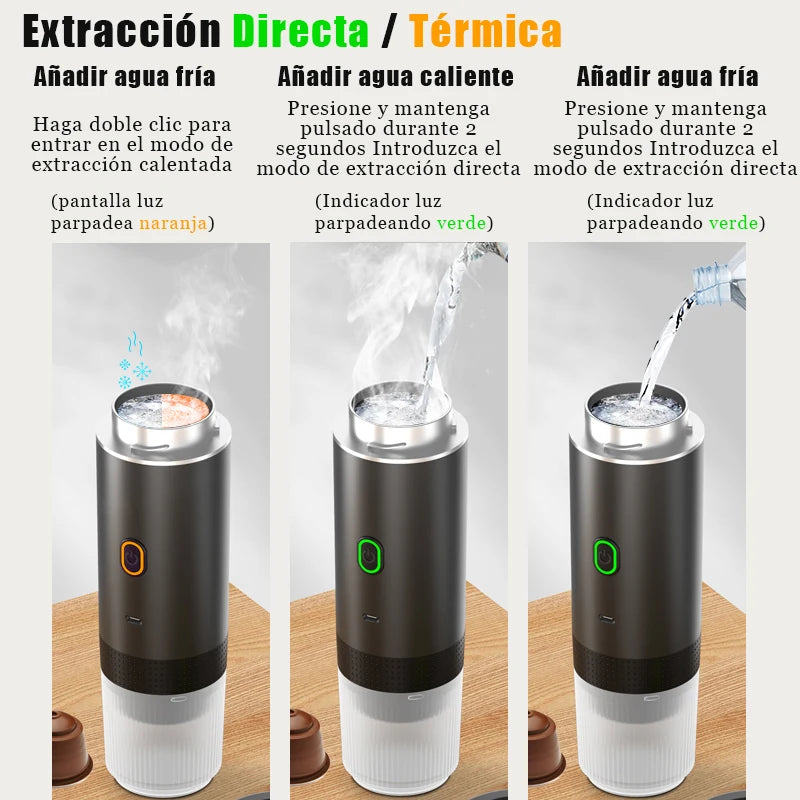 Cafetera Portátil 3 en 1 MicroData — Eléctrica Inalámbrica para Cápsulas y Café Molido, Coche, Casa y Camping