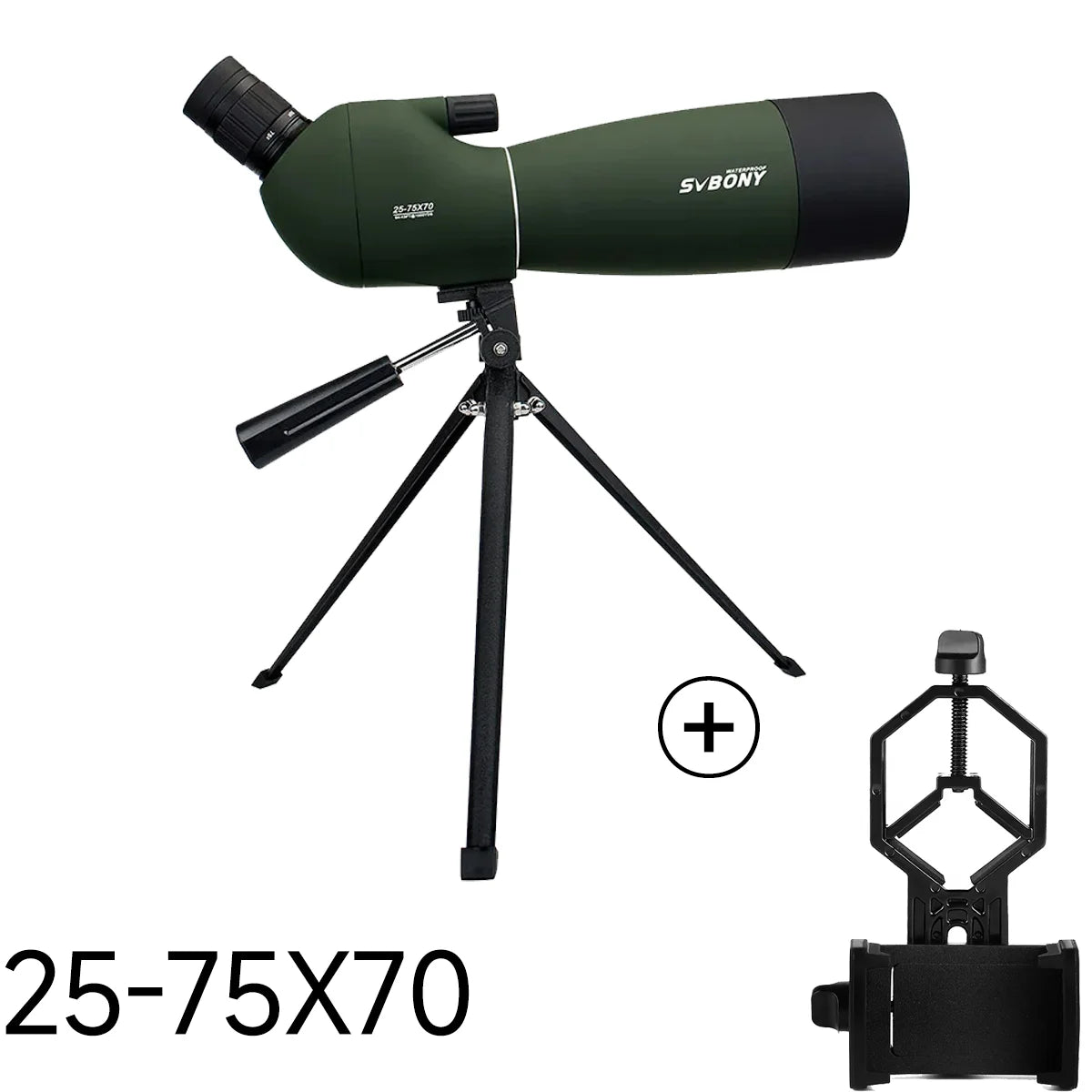 Telescopio Terrestre SVBONY SV28/SV28 PLUS 25-75x70mm con Trípode | Impermeable IPX4 | Observación de Aves, Tiro al Blanco y Naturaleza