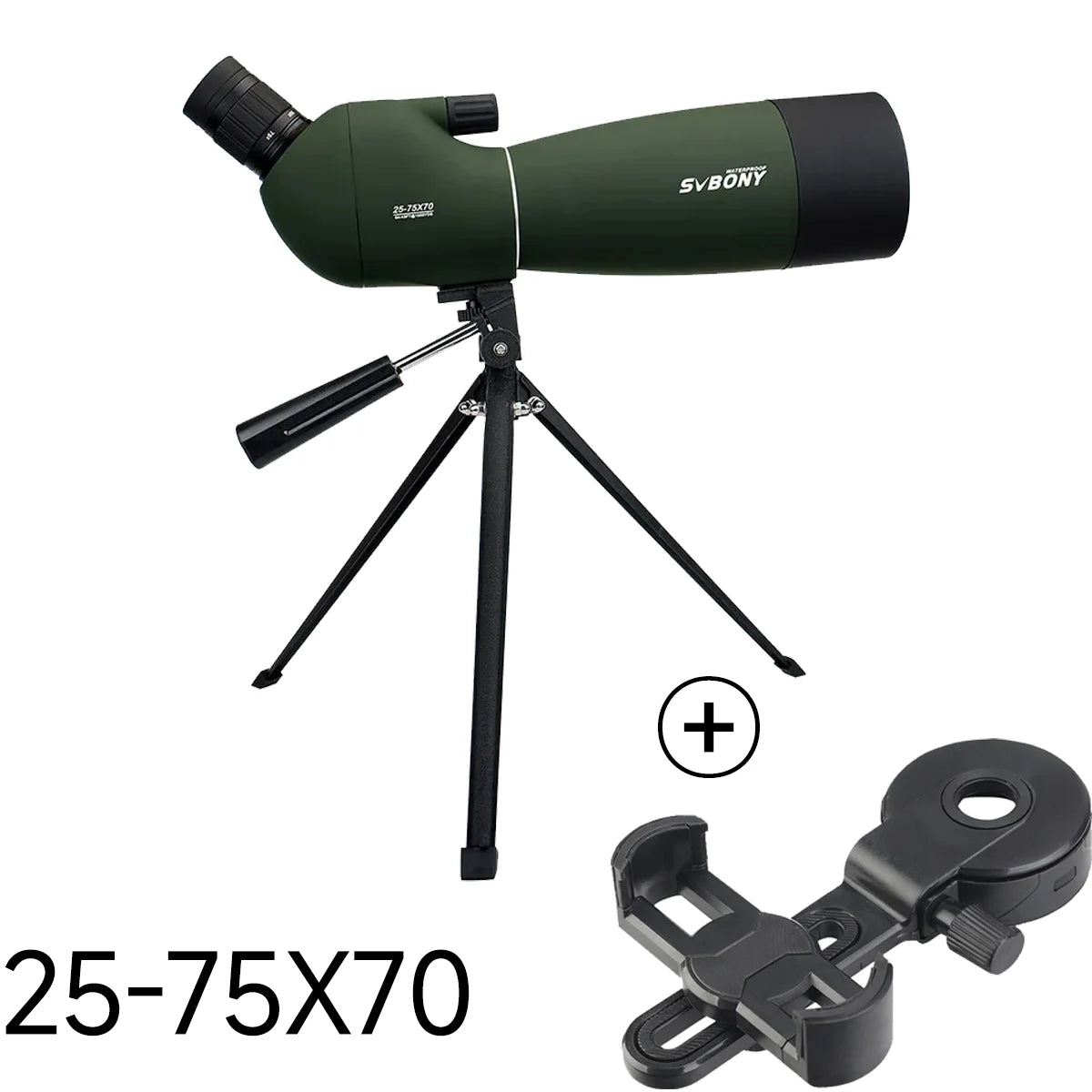 Telescopio Terrestre SVBONY SV28/SV28 PLUS 25-75x70mm con Trípode | Impermeable IPX4 | Observación de Aves, Tiro al Blanco y Naturaleza