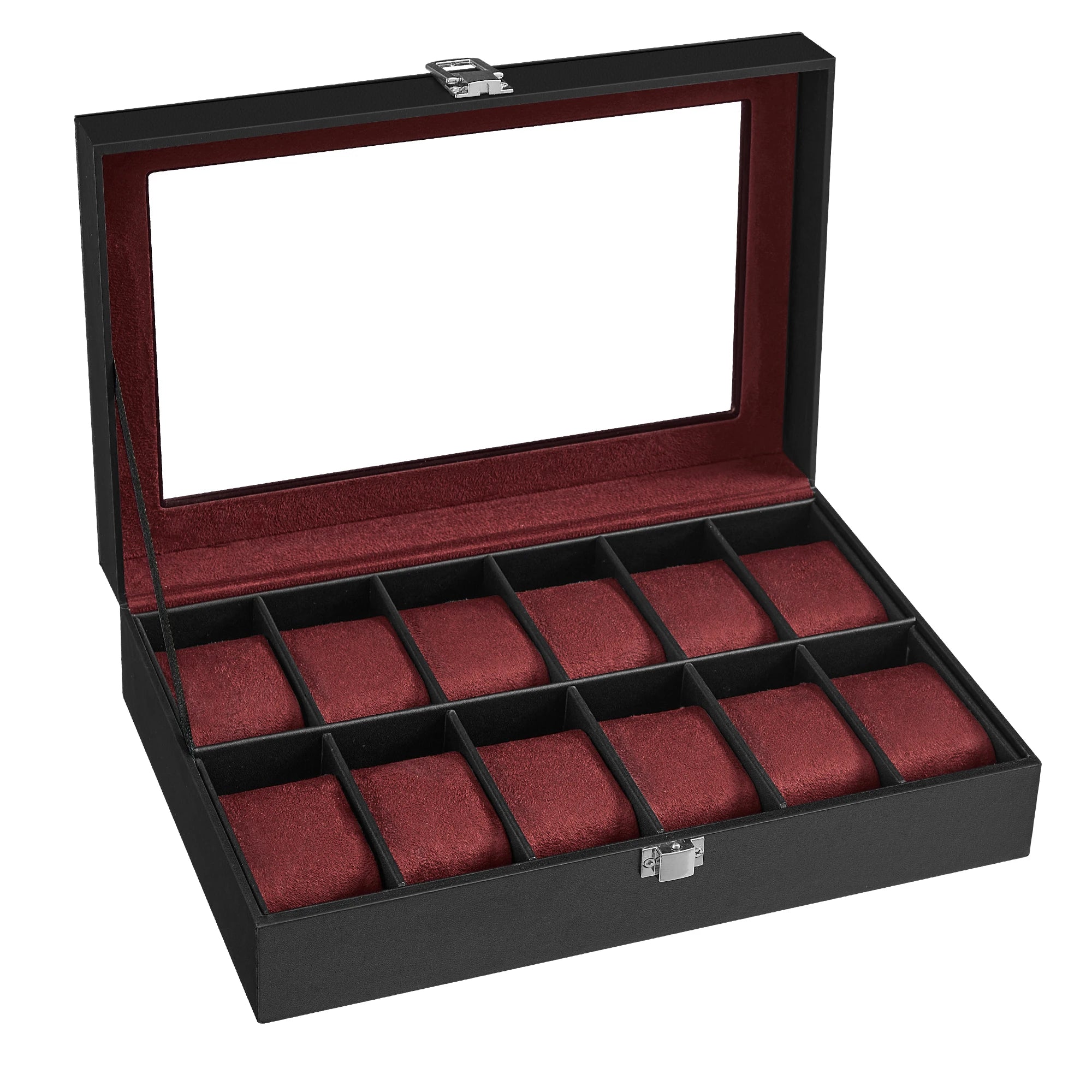 Caja para Relojes SONGMICS 12 Compartimentos – Tapa de Cristal, Cuero Sintético, Varios Colores