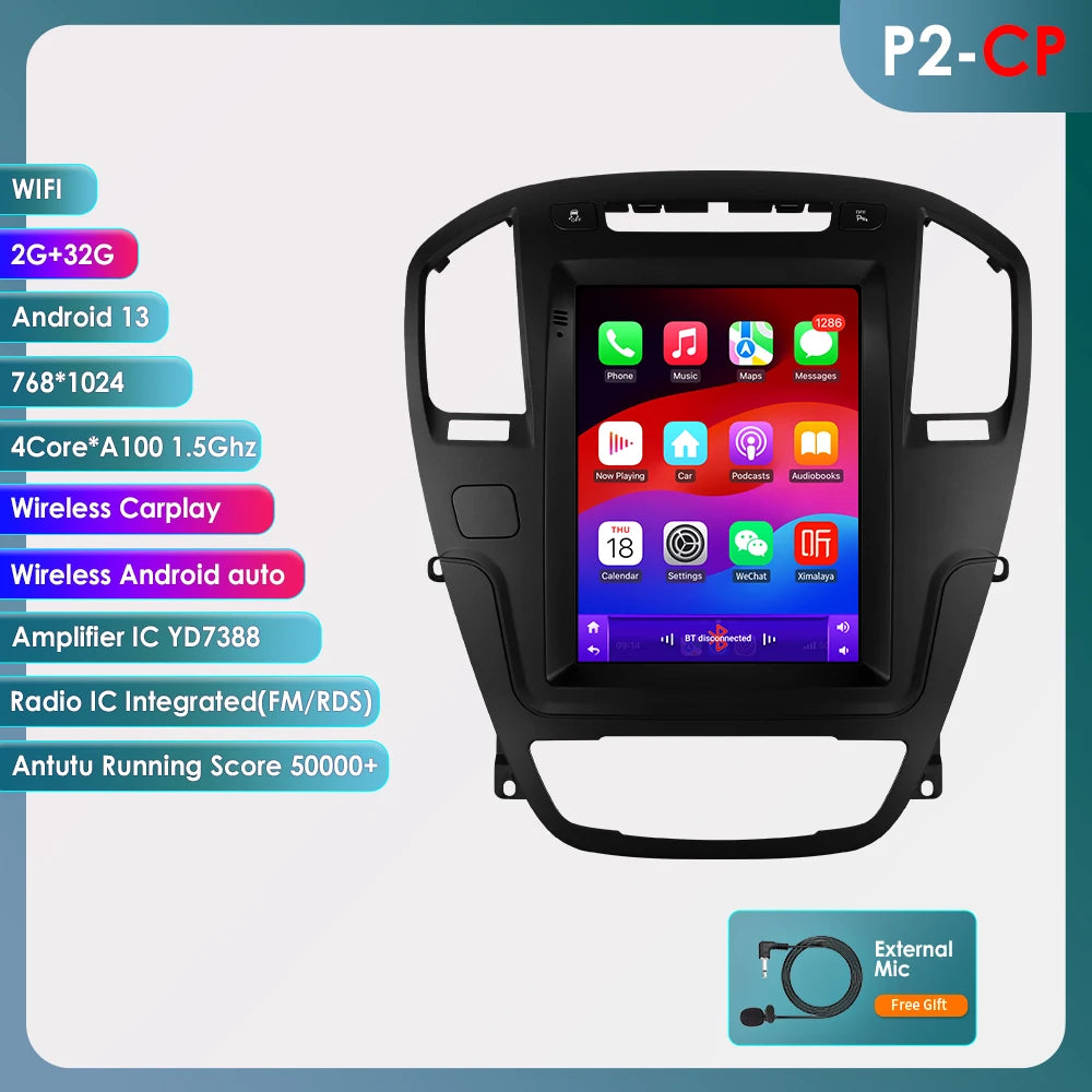 Radio Android 13 OSSURET 2DIN para Opel Insignia / Buick Regal 2009–2013 — Pantalla Vertical 9,7" CarPlay GPS