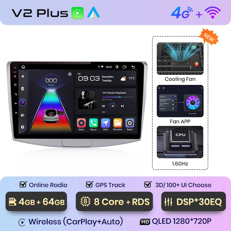 Radio Android Junsun V1 con CarPlay y Android Auto Inalámbrico para VW Passat B6 B7 CC 2010-2015 — GPS 4G 2DIN