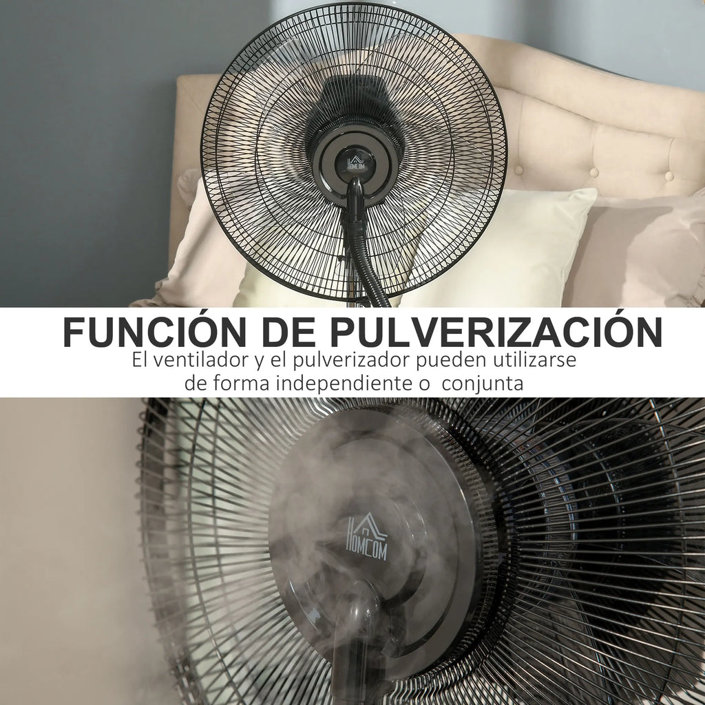 Ventilador de Pie HOMCOM con Nebulizador 90W, Oscilacion, Mando a Distancia, Ionizador, Repelente de Mosquitos, Temporizador 12H, 44,5x135 cm, Negro