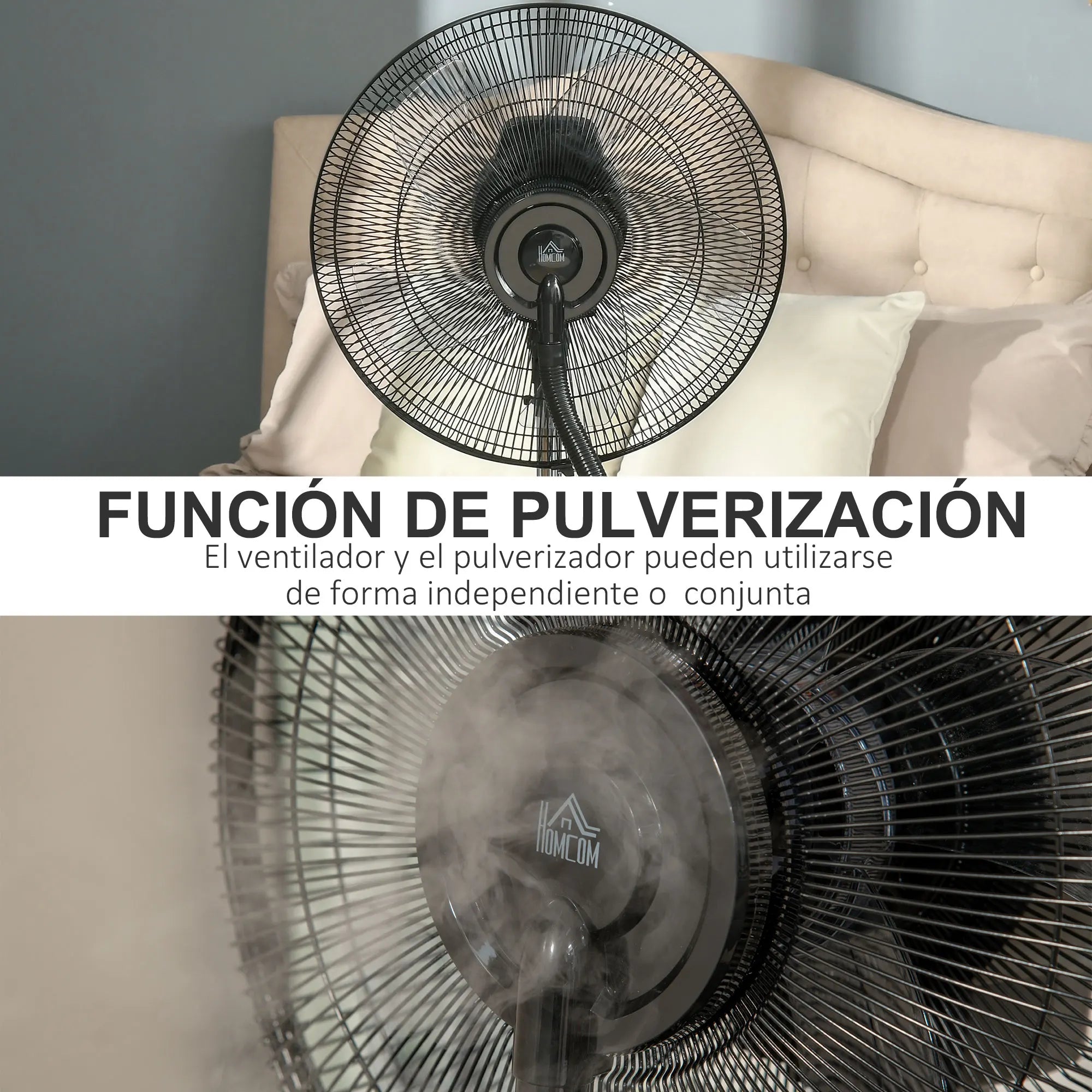 Ventilador de Pie HOMCOM con Nebulizador 90W, Oscilacion, Mando a Distancia, Ionizador, Repelente de Mosquitos, Temporizador 12H, 44,5x135 cm, Negro