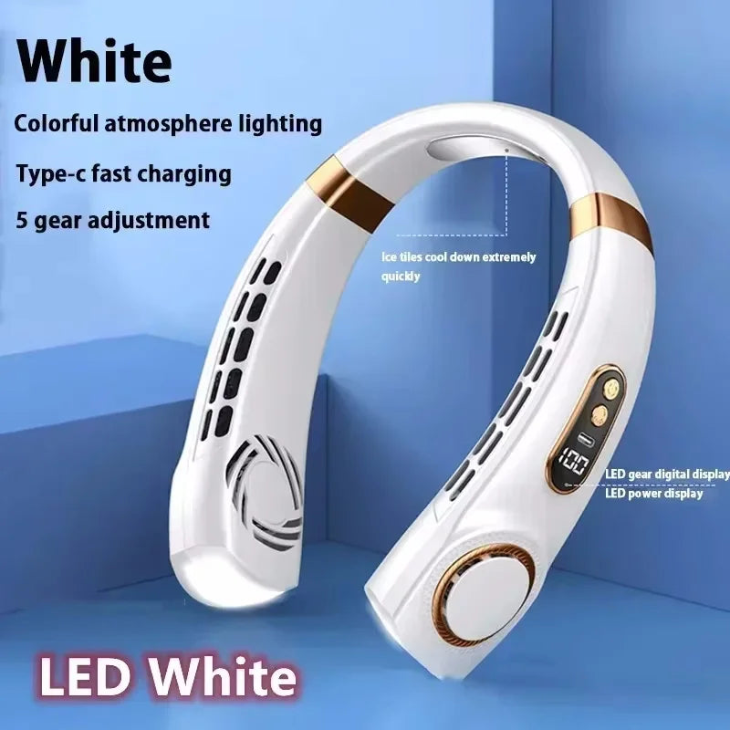 Ventilador de Cuello JPNPL 8000 mAh USB Sin Aspas, Portatil, Recargable, Silencioso, con Pantalla LED Digital, 100 Velocidades