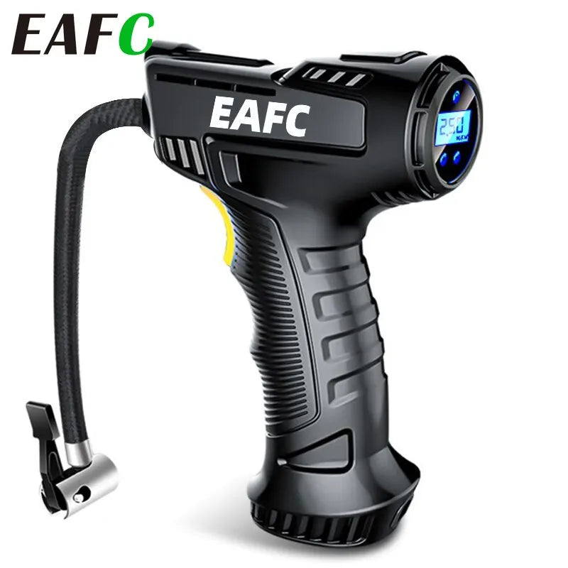 Compresor de Aire Portátil EAFC 120W – Inalámbrico/Cable, Pantalla Digital, Para Coche, Bicicleta y Pelotas