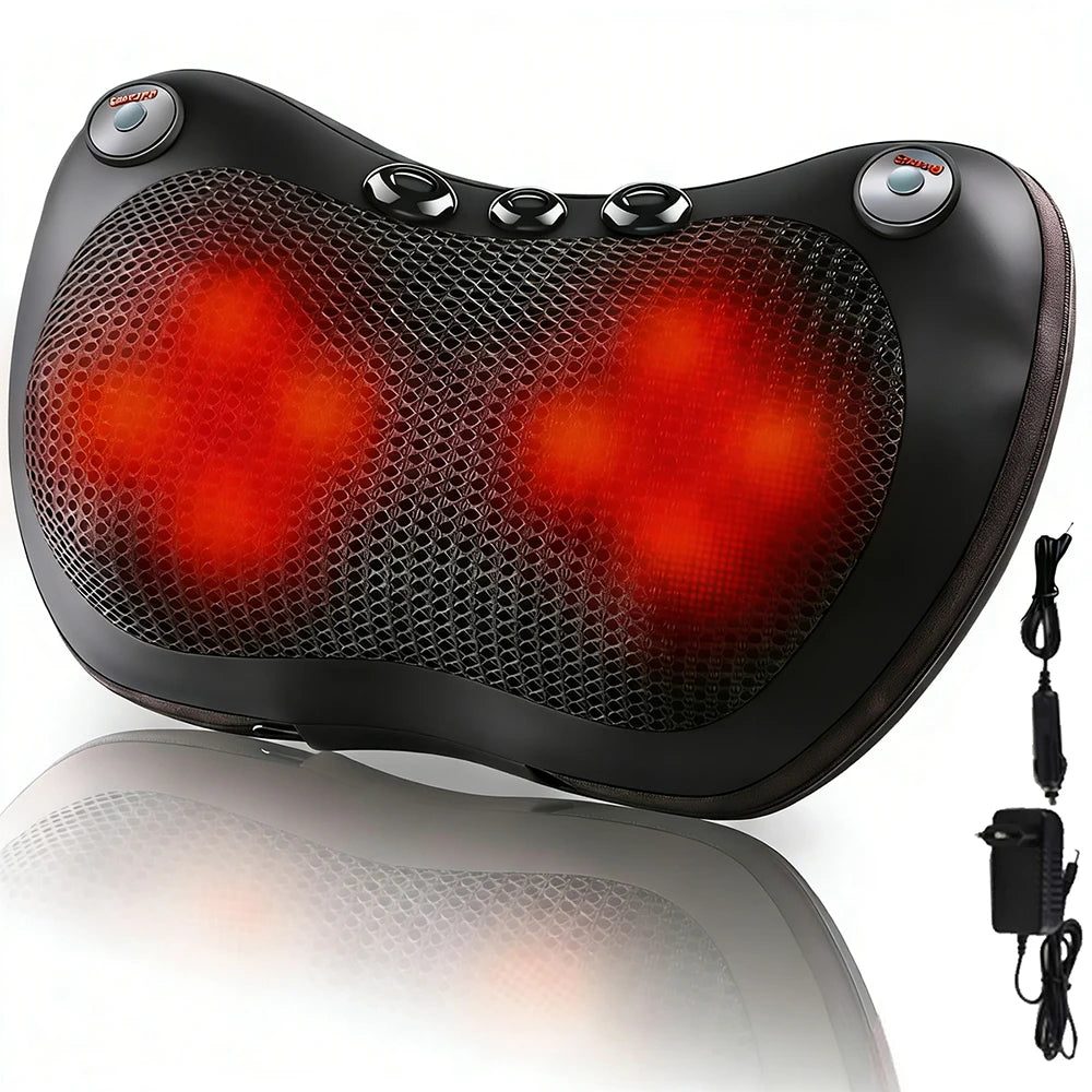 Almohada Masajeadora Eléctrica Shiatsu para Cuello y Espalda — Calor Infrarrojo, Amasamiento 8D, 6 Modos