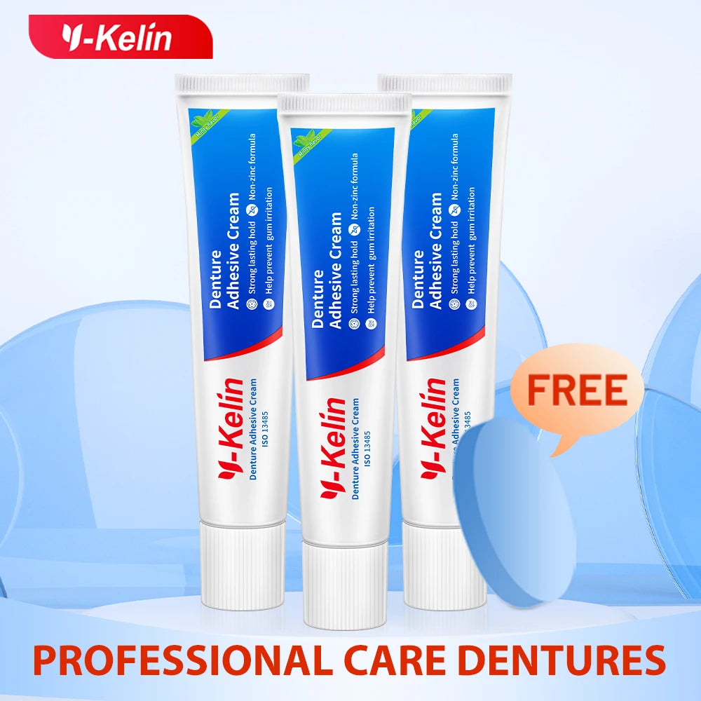 Crema Adhesiva para Prótesis Dental Y-Kelin 120g (3 tubos de 40g) — Fijación Fuerte sin Zinc