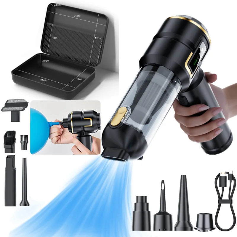 Aspirador Portátil TOKER 2 en 1 — 80000 RPM, 100W, con Bomba de Inflado para Coche, Sofá y Escritorio